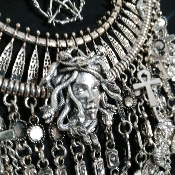 Goth Occult Medusa Statement Bib Necklace - Picture 6 of 10